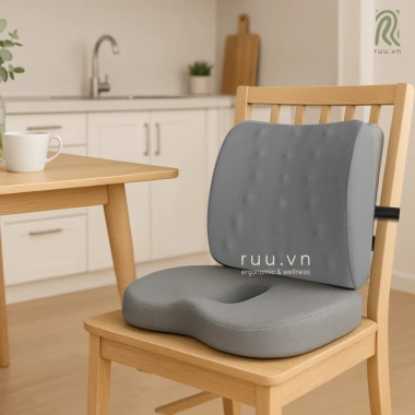 Bộ gối tựa lưng Ruu - Đệm ghế văn phòng đau lưng, chống ê mông, xương cụt, 340k
