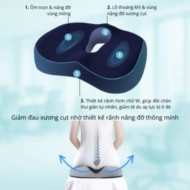 Bộ gối tựa lưng Ruu - Đệm ghế văn phòng đau lưng, chống ê mông, xương cụt, 340k