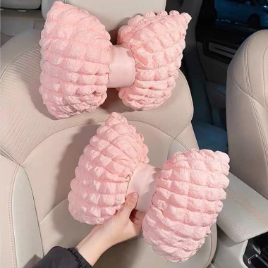 Bộ gối tựa ô tô hình nơ xốp hồng - Trang trí nội thất xe sang trọng, giảm giá 133k