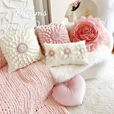Bộ Gối Vuông Tựa Lưng Hoa Hồng Cao Cấp, Vỏ Áo Sofa Màu Hồng, Trang Trí Phòng Khách - Giảm 260k