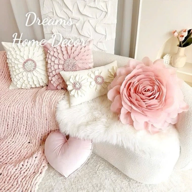 Bộ Gối Vuông Tựa Lưng Hoa Hồng Cao Cấp, Vỏ Áo Sofa Màu Hồng, Trang Trí Phòng Khách - Giảm 260k