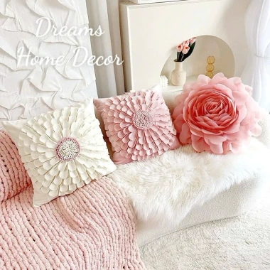 Bộ Gối Vuông Tựa Lưng Hoa Hồng Cao Cấp, Vỏ Áo Sofa Màu Hồng, Trang Trí Phòng Khách - Giảm 260k