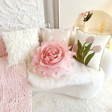 Bộ Gối Vuông Tựa Lưng Hoa Hồng Cao Cấp, Vỏ Áo Sofa Màu Hồng, Trang Trí Phòng Khách - Giảm 260k