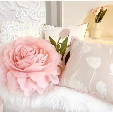 Bộ Gối Vuông Tựa Lưng Hoa Hồng Cao Cấp, Vỏ Áo Sofa Màu Hồng, Trang Trí Phòng Khách - Giảm 260k