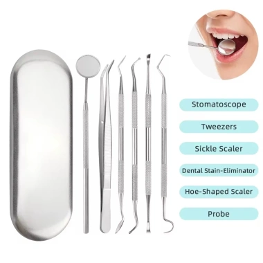 Bộ gương nha khoa KIPRUN 6 chiếc thép không gỉ + Dụng cụ chăm sóc răng Hoe Sickle Scaler - Giá ưu đãi 154.000₫