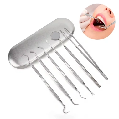Bộ gương nha khoa KIPRUN 6 chiếc thép không gỉ + Dụng cụ chăm sóc răng Hoe Sickle Scaler - Giá ưu đãi 154.000₫