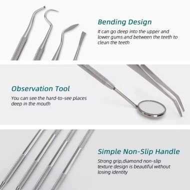 Bộ gương nha khoa KIPRUN 6 chiếc thép không gỉ + Dụng cụ chăm sóc răng Hoe Sickle Scaler - Giá ưu đãi 154.000₫