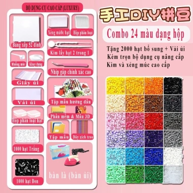 Bộ Hạt Đậu Thần Kỳ 24 Màu Đầy Đủ Phụ Kiện - Đồ Chơi DIY Xếp Hình Thông Minh cho Bé (Perler/Hama)
