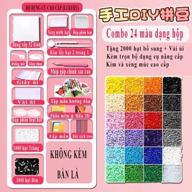 Bộ Hạt Đậu Thần Kỳ 24 Màu Đầy Đủ Phụ Kiện - Đồ Chơi DIY Xếp Hình Thông Minh cho Bé (Perler/Hama)