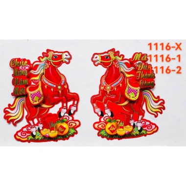 Bộ hình dán nổi NGỰA Đôi chú Tết Bình Ngọ 2.026 - Phụ kiện trang trí năm mới, decor cổ truyền, giá chỉ 55.000₫