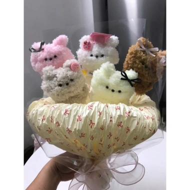 Bó Hoa 5 Cún Gấu Bông Handmade - Quà Tặng Sinh Nhật, Valentine, Tốt Nghiệp, 8/3 Giá 145.000