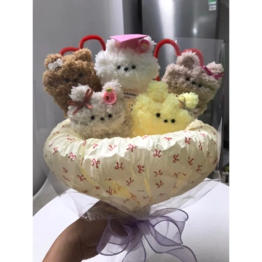 Bó Hoa 5 Cún Gấu Bông Handmade - Quà Tặng Sinh Nhật, Valentine, Tốt Nghiệp, 8/3 Giá 145.000