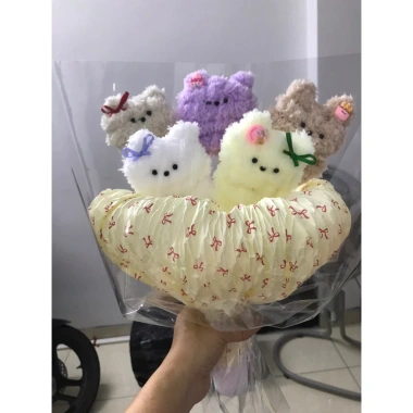 Bó Hoa 5 Cún Gấu Bông Handmade - Quà Tặng Sinh Nhật, Valentine, Tốt Nghiệp, 8/3 Giá 145.000