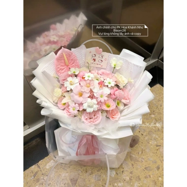 Bó Hoa 50 Bông Mix Tone Hàn Hồng, Thiệp & Túi Trong Suốt 70x50 - Quà Valentine 14/2, 8/3 178.000₫