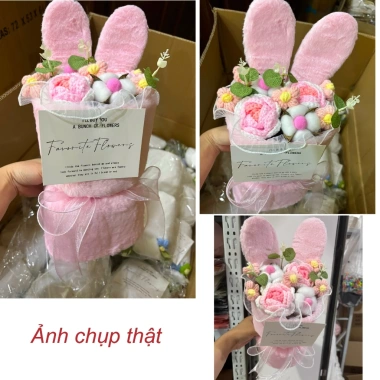 Bó Hoa Gấu Bông Hoa Búp Bê Hoạt Hình - Quà Tặng 8/3, Sinh Nhật, Tốt Nghiệp kèm Túi, Thiệp, Đèn