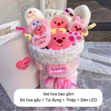 Bó Hoa Gấu Bông Loopy có Đèn LED, Túi Thiệp - Quà Tặng Valentine, 8/3, Sinh Nhật, Tốt Nghiệp, 20/10 Siêu Đẹp