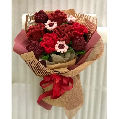 Bó hoa hồng đỏ len Handmade - Quà tặng người yêu, ngày lễ, giảm giá 259k
