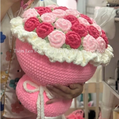 Bó hoa len mềm mại màu hồng-đông, handmade, tặng kèm thiệp viết tay, còn 336k 8