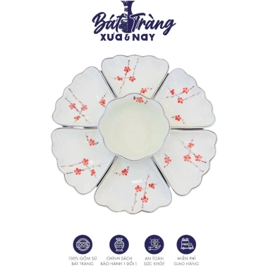 Bộ Hoa Mặt Trời Bày Mâm Cúng Gia Tiên Hoạ Tiết Đào Đỏ Men Kem 2 Size Gốm Sứ Bát Tràng Giá 750.000