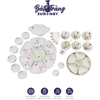 Bộ Hoa Mặt Trời Bày Mâm Cúng Gia Tiên Hoạ Tiết Đào Đỏ Men Kem 2 Size Gốm Sứ Bát Tràng Giá 750.000