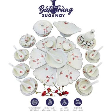Bộ Hoa Mặt Trời Bày Mâm Cúng Gia Tiên Hoạ Tiết Đào Đỏ Men Kem 2 Size Gốm Sứ Bát Tràng Giá 750.000