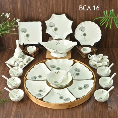 Bộ Hoa Mặt Trời Bày Mâm Cúng Hoạ Tiết Bồ Công Anh Vẽ Tay 2 Size Gốm Sứ Bát Tràng