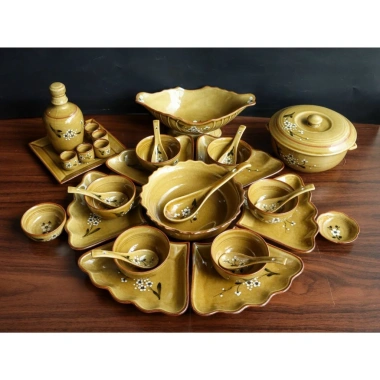 Bộ Hoa Mặt Trời Men Hoàng Thổ Đường Kính 45/55cm Gốm Sứ Bát Tràng Bày Mâm Cúng Thần Tài 1,4 Triệu