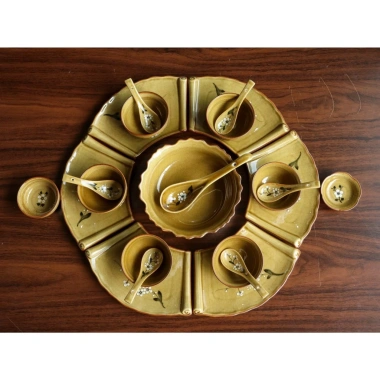 Bộ Hoa Mặt Trời Men Hoàng Thổ Đường Kính 45/55cm Gốm Sứ Bát Tràng Bày Mâm Cúng Thần Tài 1,4 Triệu