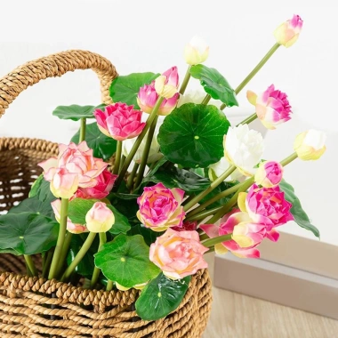 Bó Hoa Sen Nhân Tạo + Hoa Lily Nước Cây - Trang Trí Nhà Cửa, Giá 42.151₫