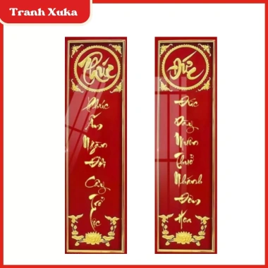 Bộ Hoành Phi câu đối treo phòng thờ - Tranh gỗ tráng gương, trang trí nội thất, giá ưu đãi 585.000₫