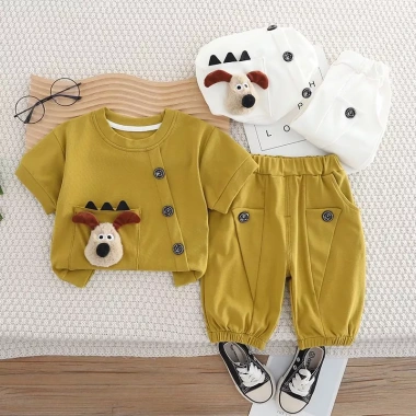 Bộ hoạt hình mùa hè cho bé trai 0-5 tuổi, dây treo mỏng, tay ngắn, 2 trang phục thời trang giảm giá