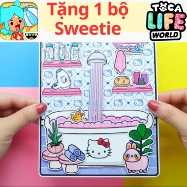 Bộ học liệu bóc dán thông minh búp bê giấy & nhà thủ công Tocaboca Hello Kitty – Đồ chơi trẻ em tự làm, giá 169k 2