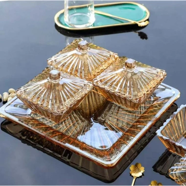 Bộ hũ đựng mứt Tết thủy tinh cao cấp kèm khay – Bánh kẹo, trái cây sấy, sang trọng, 430k 6