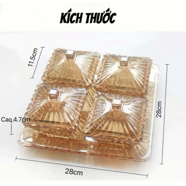 Bộ hũ đựng mứt Tết thủy tinh cao cấp kèm khay – Bánh kẹo, trái cây sấy, sang trọng, 430k 9