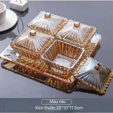 Bộ hũ đựng mứt Tết thủy tinh cao cấp kèm khay – Bánh kẹo, trái cây sấy, sang trọng, 430k 10