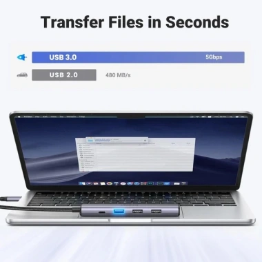 Bộ Hub 5 cổng Type-C Ugreen 15.495 - HDMI 4K@30Hz, USB 3.0, Sạc nhanh PD 100W, BH 24 tháng