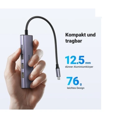 Bộ Hub 5 cổng Type-C Ugreen 15.495 - HDMI 4K@30Hz, USB 3.0, Sạc nhanh PD 100W, BH 24 tháng
