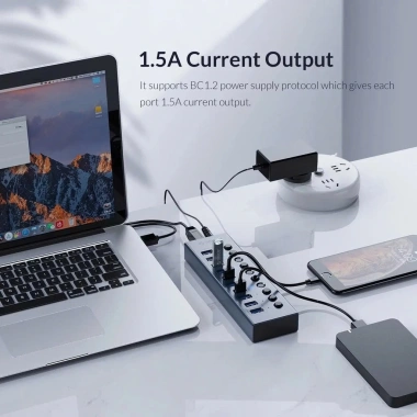 Bộ Hub Orico BT2U3 USB 3.0 7/10/13/16 Cổng, Công tắc 12V, Kèm sạc Nhôm - Hàng Chính Hãng 9