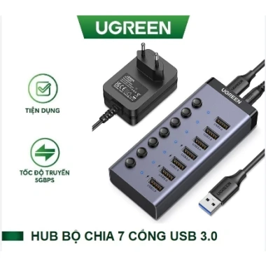 Bộ HUB USB 3.0 7 cổng vỏ nhôm Ugreen 90.305 5Gbps, công tắc 12V2A - Cao cấp, chính hãng 2 Bộ HUB USB 3.0 7 cổng vỏ nhôm Ugreen 90.305 5Gbps, công tắc 12V2A - Cao cấp, chính hãng 2