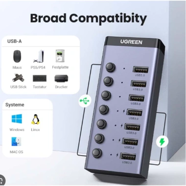 Bộ HUB USB 3.0 7 cổng vỏ nhôm Ugreen 90.305 5Gbps, công tắc 12V2A - Cao cấp, chính hãng 3 Bộ HUB USB 3.0 7 cổng vỏ nhôm Ugreen 90.305 5Gbps, công tắc 12V2A - Cao cấp, chính hãng 3