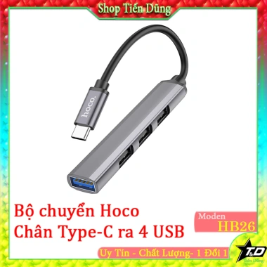 Bộ HUB USB 4 in 1 Hoco HB26 Type‑C – 4 USB, 1 USB 3.0 lên tới 1TB, chỉ 139.000₫