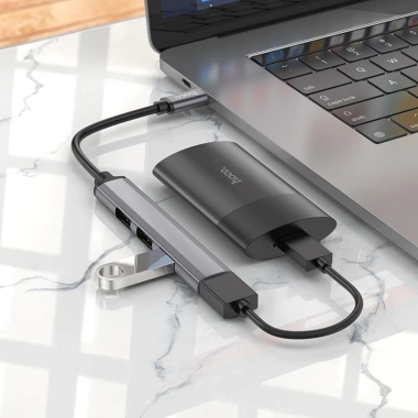 Bộ HUB USB 4 in 1 Hoco HB26 Type‑C – 4 USB, 1 USB 3.0 lên tới 1TB, chỉ 139.000₫
