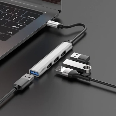 Bộ HUB USB 4 in 1 Hoco HB26 Type‑C – 4 USB, 1 USB 3.0 lên tới 1TB, chỉ 139.000₫