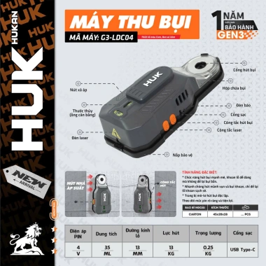 Bộ hút bụi khoan tường HUKAN nhỏ gọn G3-LDC04 - Hút mạnh, tiện lợi, chỉ 596k