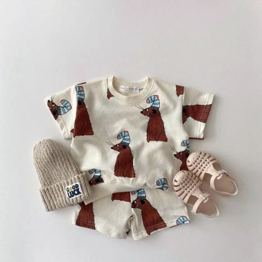 Bộ in hình bóng bay cho bé quần short mùa hè 2 bộ bé trai & gái- Giá 250.525 VND