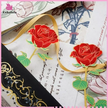 Bộ Kẹp Sách Vintage Trung Hoa Hoa Hồng Lá Kim Loại - Đánh Dấu Trang Sel, Quà Tặng Học Sinh Văn Phòng Phẩm, Đồ Dùng Học Tập 6