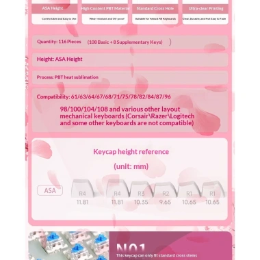 Bộ Keycap Sakura Gradient KCAP - World of keycaps, giảm giá 20% còn 555.555₫