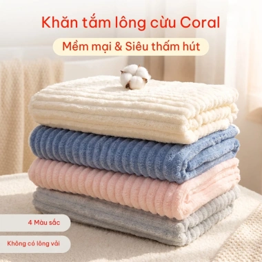 Bộ khăn tắm nhung san hô OCE: hấp thụ nước mạnh, sấy nhanh, kèm khăn mặt và mũ sấy tóc – 129.900₫ 3