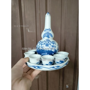 Bộ Khay nậm rượu RỒNG hoặc SEN cúng thắp hương men lam - khay tròn + nậm + 6 chén, giá ưu đãi 150.000 VND 5 Bộ Khay nậm rượu RỒNG hoặc SEN cúng thắp hương men lam - khay tròn + nậm + 6 chén, giá ưu đãi 150.000 VND 5
