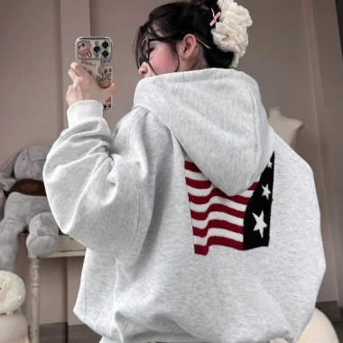 Bộ Khoác Nỉ Cờ Mỹ Zang Zang – Áo Hoodie & Quần Ống Suông Năng Động Thể Thao, Giá 89.000₫ 5